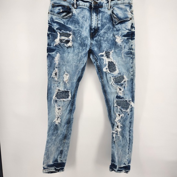 EVOLUTION IN DESIGN Mens Acid‎ Wash Distressed Ripped Jeans Size 38 - Picture 2 of 8